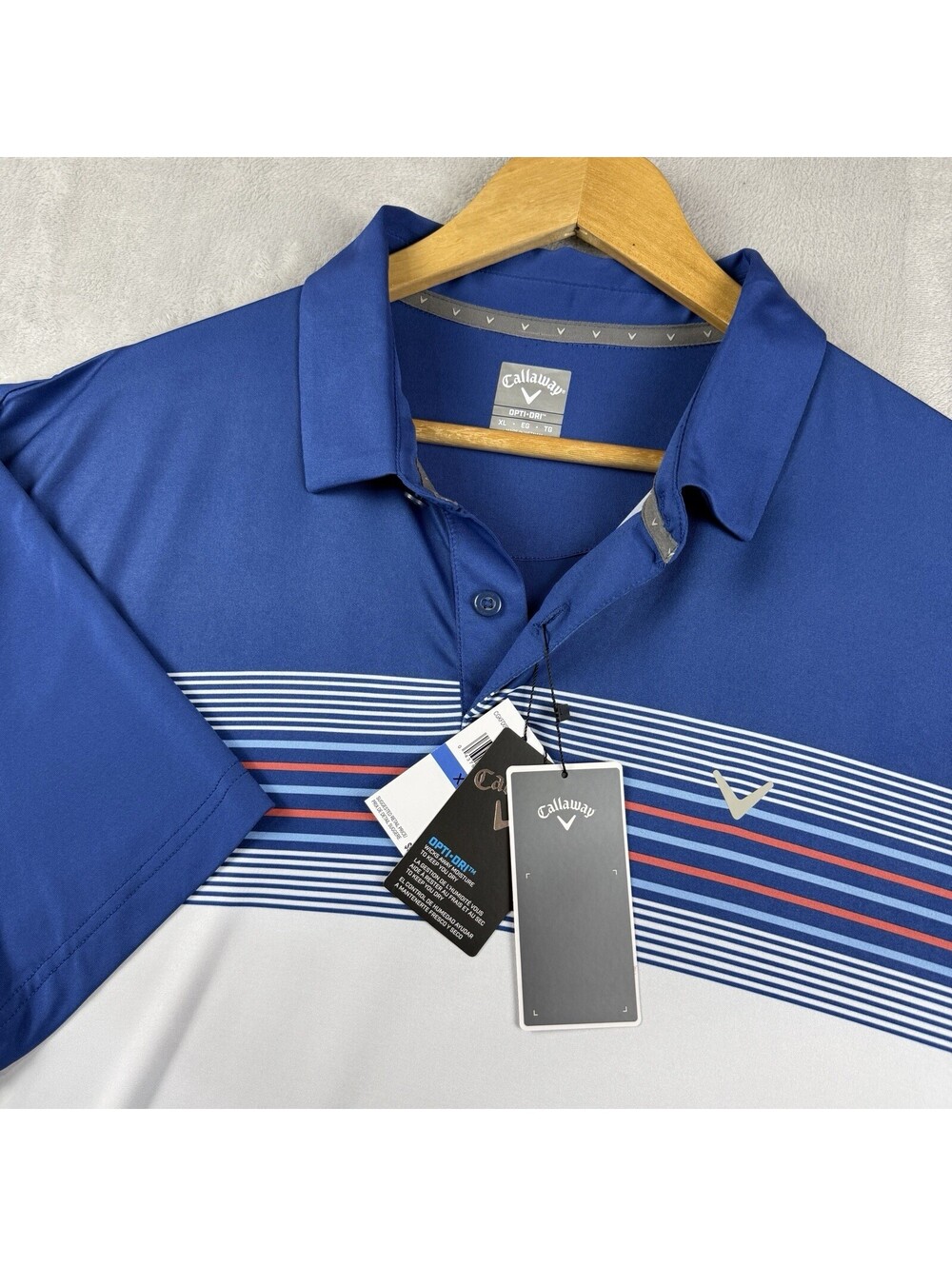 Callaway Opti-Dri Golf Polo Blue White Stripe Performance Shirt Men XL Prep NWT